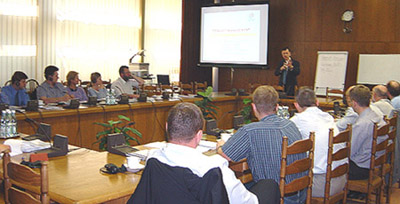 Dr. Frame teaching in Poland, June 2003